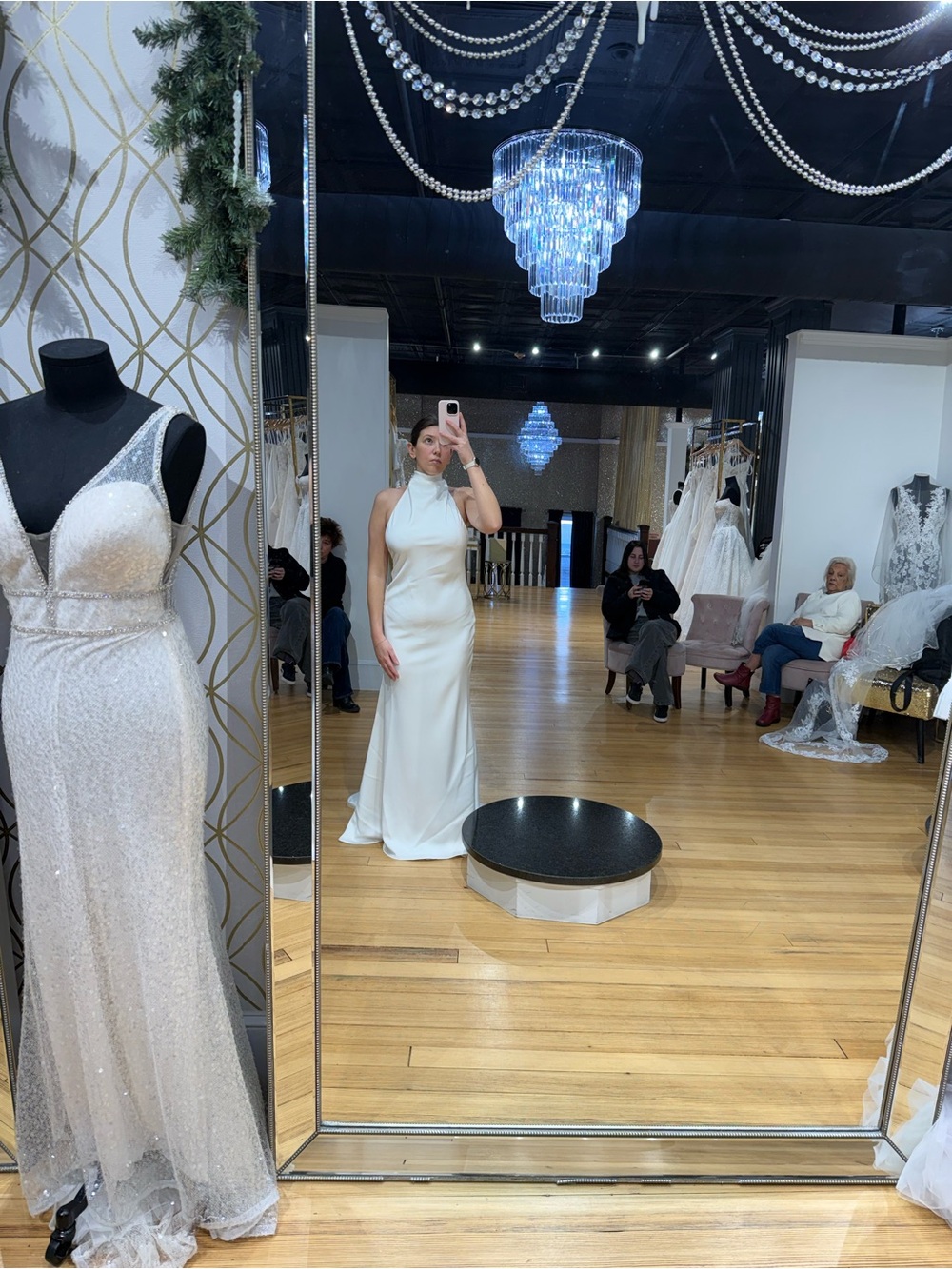 Elegant White Halter Satin Bridal Gown